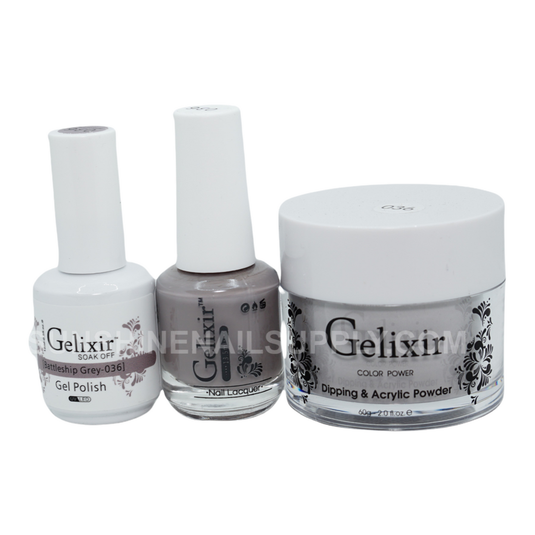 #036 - Gelixir UV/LED Soak Off Gel polish - Battleship Grey 3in1