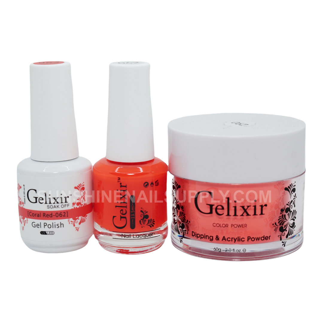 #062 - Gelixir UV/LED Soak Off Gel polish - Coral Red 3in1