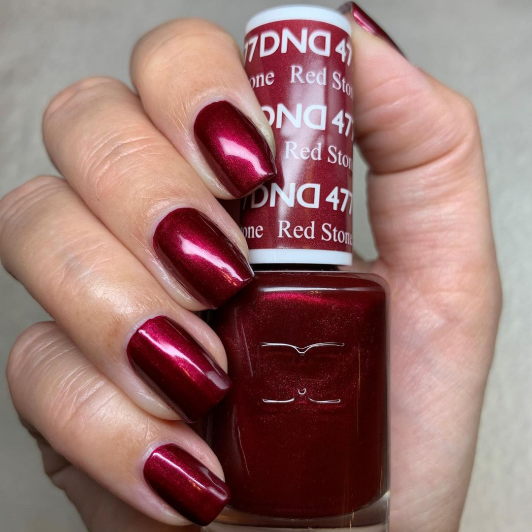 DND Gel #477 Red Stone – nail swatch 2